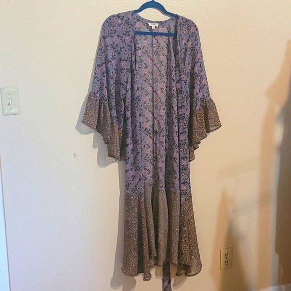 Umgee long boho duster kimono flowy style bell sleeve cardigan size Medium - Picture 2 of 16